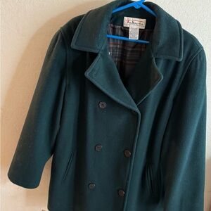 Talbots Dark Green Pea Coat, wool 80%, fully lined.